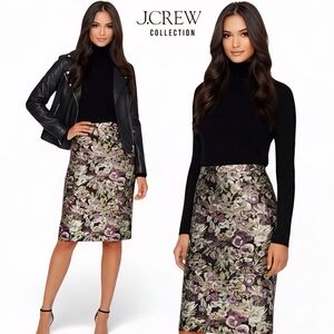 J Crew Collection Floral Metallic Brocade Pencil Skirt 10